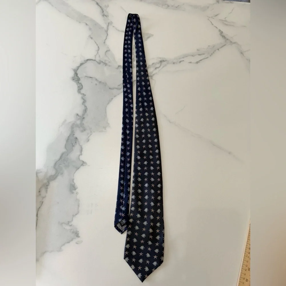 Tropicals by Tango Navy Blue Fish Patterned Men's 100% Silk Tie